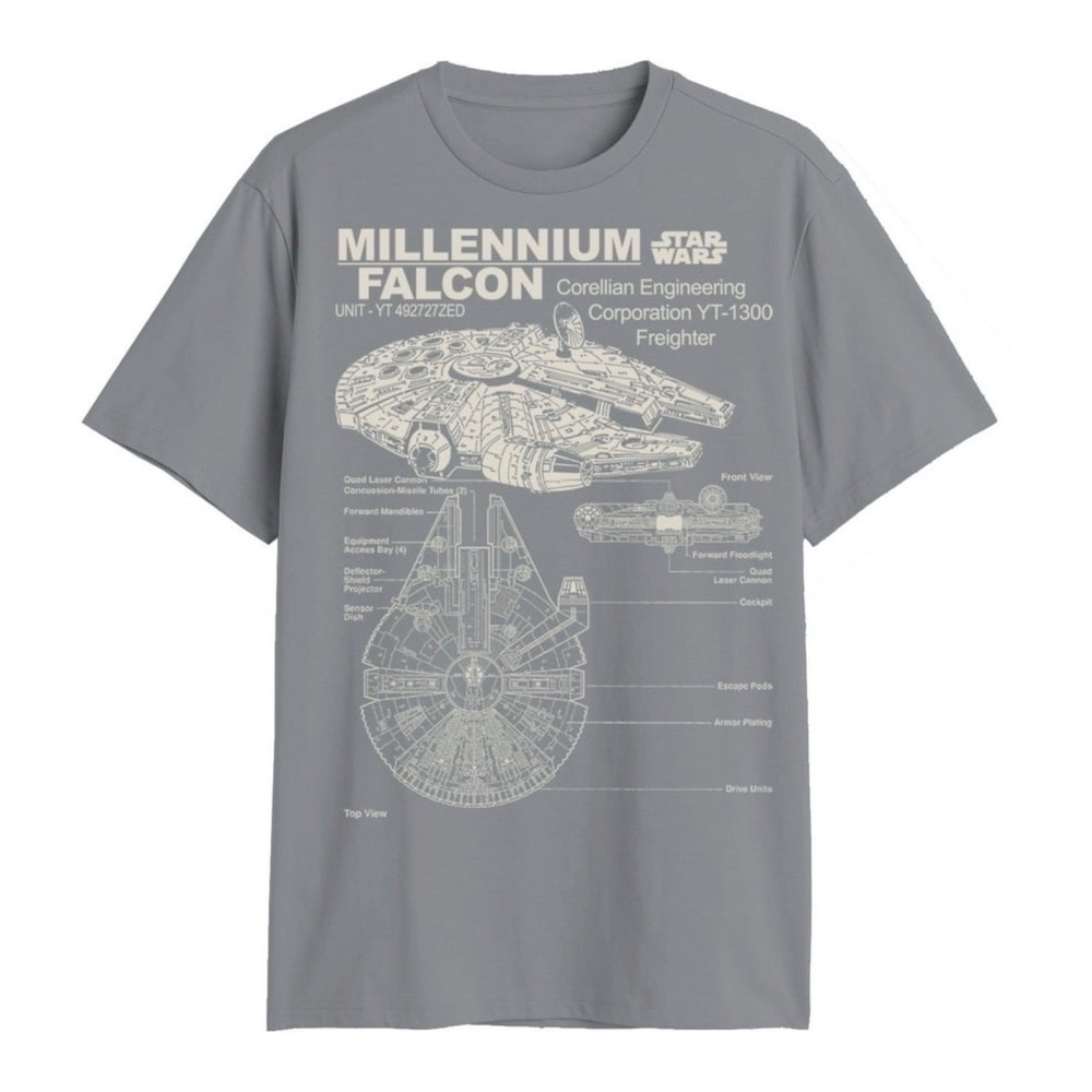 Star Wars Mens Millennium Falcon Corellian Freighter Graphic Tee Charcoal‎ 2XL